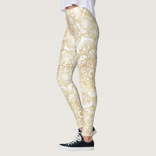 Elegant White Gold Mandala Floral Leggings (Links)