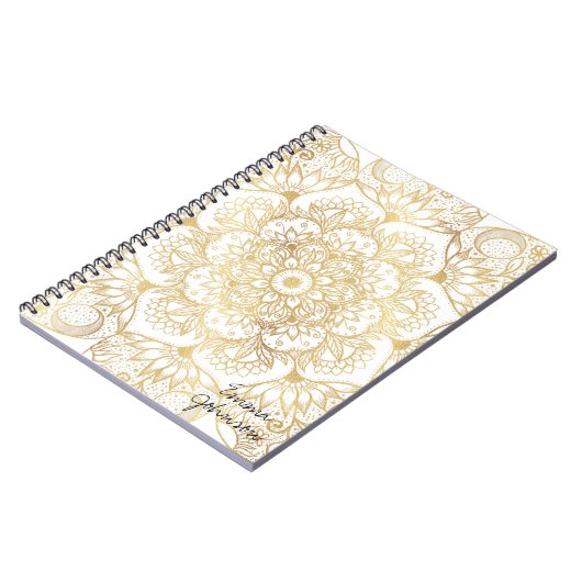 Elegant White Gold Mandala Floral Notizblock (Linke Seite)