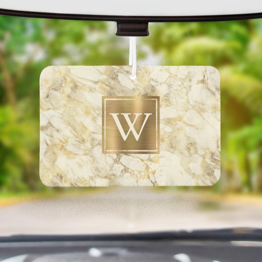 Elegant White Gold Marble Monogram Autolufterfrischer