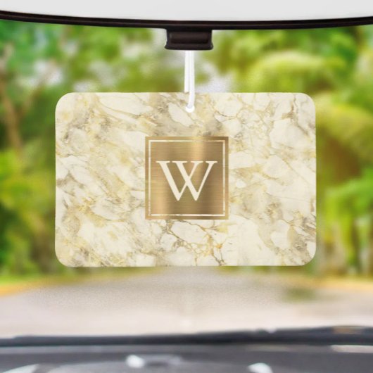 Elegant White Gold Marble Monogram Autolufterfrischer