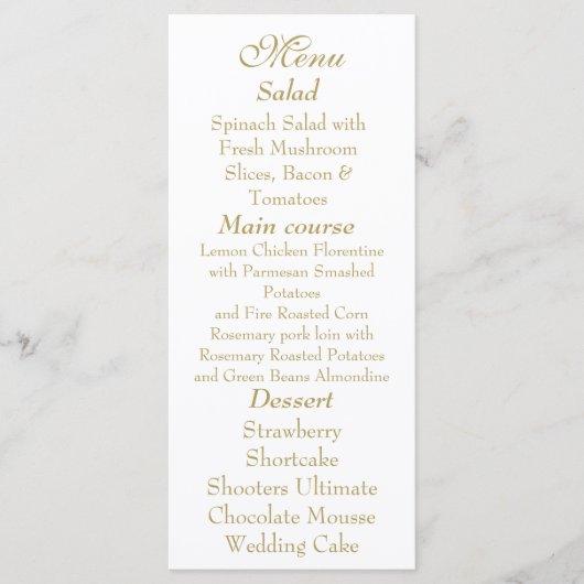 Elegant White & Gold Menu card Menükarte (Vorderseite)
