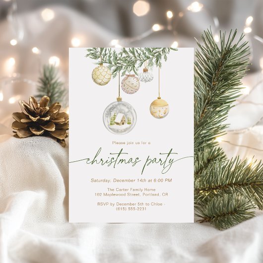 Elegant White Gold ornament Christmas party Einladung
