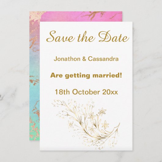 ELEGANT WHITE GOLD PASTEL MARBLE SAVE THE DATE (Vorne/Hinten)