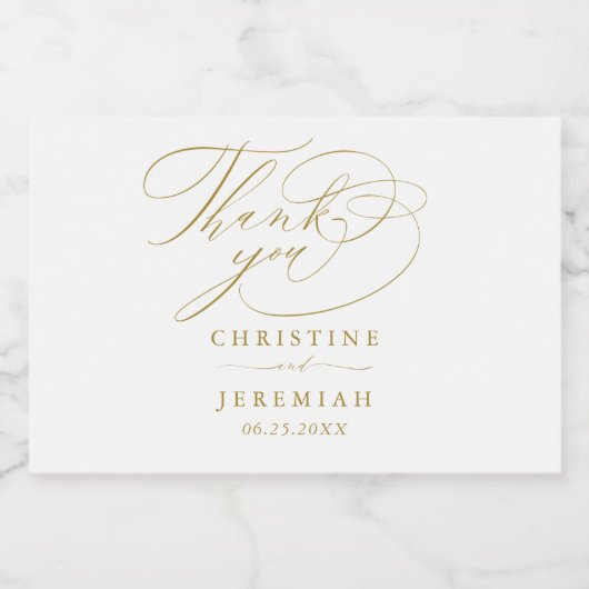 Elegant White Gold Script Wedding Danke Mini Schaumweinetikett (Einzelnes Label)