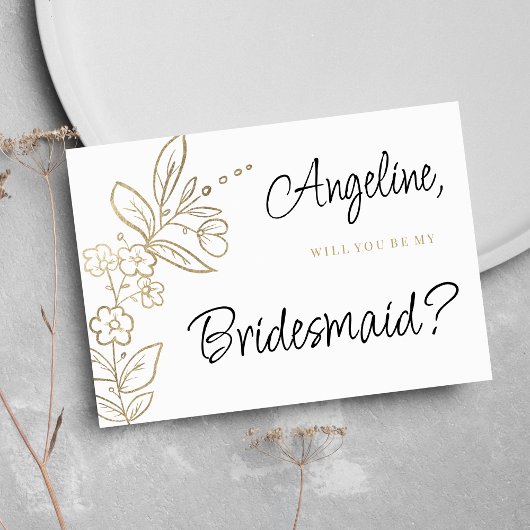 Elegant white gold simple floral Bridesmaid Einladung