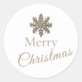 Elegant White Gold Snowflake Frohe Weihnachten Runder Aufkleber (Vorderseite)