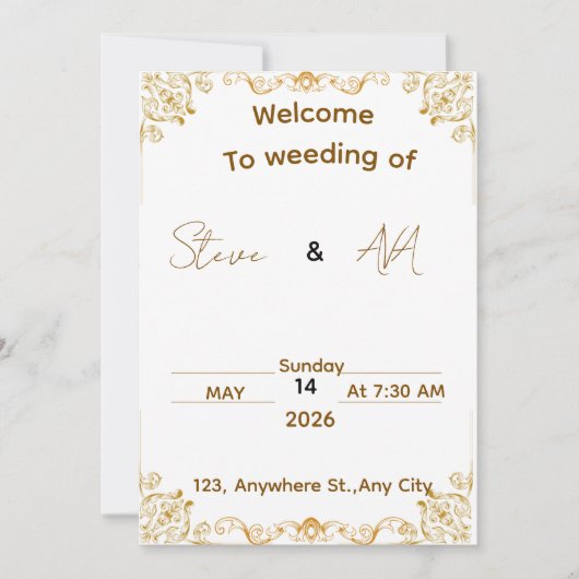 Elegant White & Gold Wedding Invitation Einladung (Vorderseite)