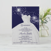 Elegant White Gown Quinceañera Einladung (Stehend Vorderseite)