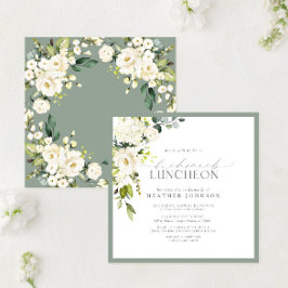 Elegant White Gray Green Floral Bridal Luncheon Einladung