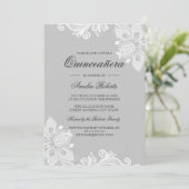 Elegant White Gray Lace Quinceanera Einladung (Stehend Vorderseite)