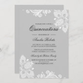 Elegant White Gray Lace Quinceanera Einladung (Vorne/Hinten)