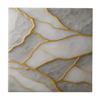 Elegant White & Gray Marble with Gold Veins Luxury Fliese