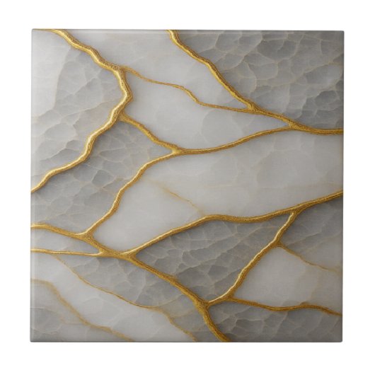 Elegant White & Gray Marble with Gold Veins Luxury Fliese (Vorderseite)