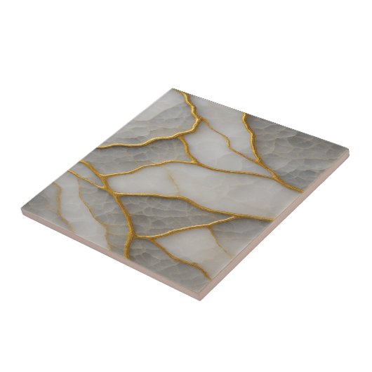 Elegant White & Gray Marble with Gold Veins Luxury Fliese (Seite)