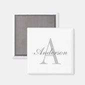 Elegant White & Gray Monogram Classic Round Sticke Magnet (Vorderseite/Rückseite)