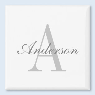 Elegant White & Gray Monogram Classic Round Sticke Magnet