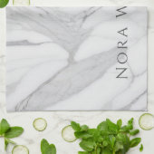 Elegant White Gray Personalized Marble Texture Geschirrtuch (Gefaltet)