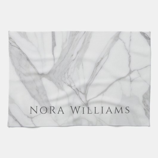 Elegant White Gray Personalized Marble Texture Geschirrtuch (Horizontal)