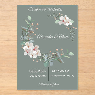 Elegant White & Green Acrylic Wedding Invitation Acryleinladungen