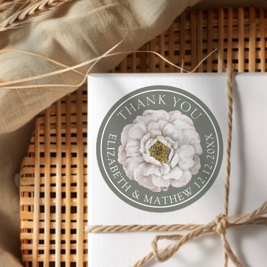 Elegant White & Green Floral Runder Aufkleber