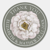 Elegant White & Green Floral Runder Aufkleber (Vorderseite)