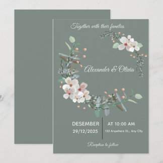 Elegant White & Green Wedding Invitation Einladung