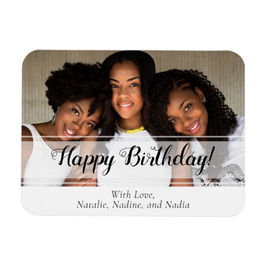 Elegant White Happy Birthday Foto Magnet (Horizontal)
