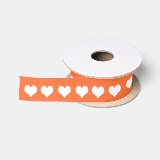 Elegant White Hearts Orange Satinband (Spule)