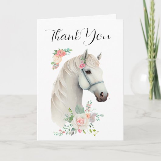 Elegant White Horse Boho Floral Dankeskarte (Vorderseite)