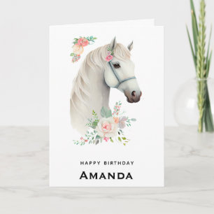 Elegant White Horse Boho Floral Geburtstag Karte