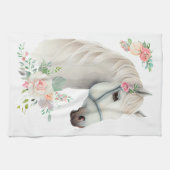 Elegant White Horse Boho Floral Geschirrtuch (Horizontal)