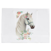 Elegant White Horse Boho Floral Große Geschenktüte (Rückseite)