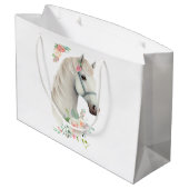 Elegant White Horse Boho Floral Große Geschenktüte (Rückseite Schrägansicht)