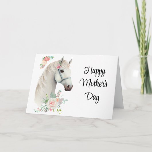 Elegant White Horse Boho Floral - Muttertag Karte (Vorderseite)