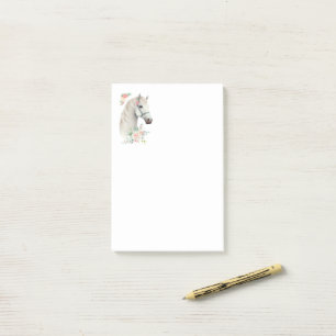 Elegant White Horse Boho Floral Post-it Klebezettel