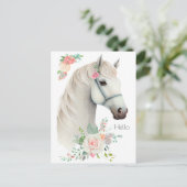 Elegant White Horse Boho Floral Postkarte (Stehend Vorderseite)