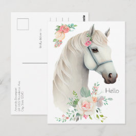 Elegant White Horse Boho Floral Postkarte