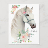 Elegant White Horse Boho Floral Postkarte (Vorderseite)