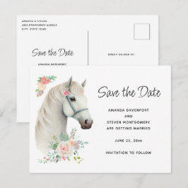 Elegant White Horse Boho Floral Save the Date Einladungspostkarte