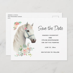 Elegant White Horse Boho Floral Save the Date Einladungspostkarte