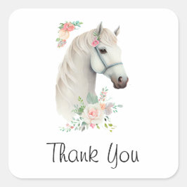 Elegant White Horse Boho Floral Vielen Dank Quadratischer Aufkleber