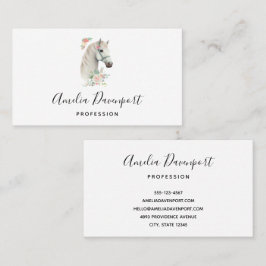 Elegant White Horse Boho Floral Visitenkarte