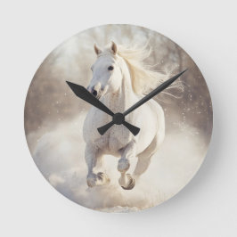 Elegant White Horse Wall Clock - Majestic Animal A Runde Wanduhr