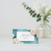 Elegant White Hydrangea Aquamarin Visitenkarte (Stehend Vorderseite)