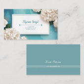 Elegant White Hydrangea Aquamarin Visitenkarte (Vorne/Hinten)