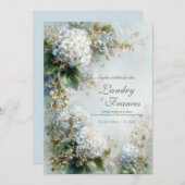 Elegant White Hydrangea Gold Botanical Wedding Einladung (Vorne/Hinten)