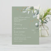 Elegant White Hydrangea Sage Beide Eltern Hochzeit Einladung (Stehend Vorderseite)