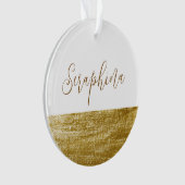 Elegant White & Imitats Gold Leaf Monogram Weihnac Ornament (Vorderseite)