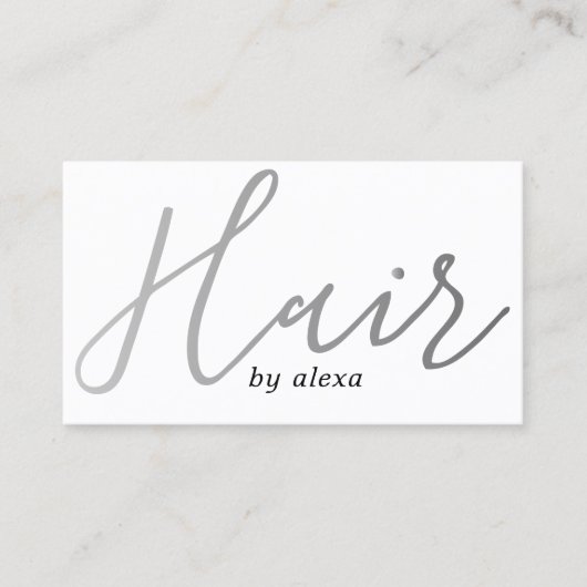 Elegant White Imitats Silver Bold Hair Stylist Visitenkarte (Vorderseite)