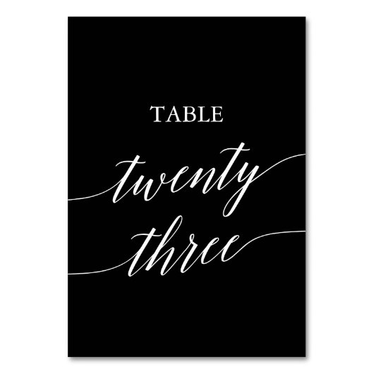 Elegant White in Black Calligraphy Table 23 Tischnummer (Rückseite)